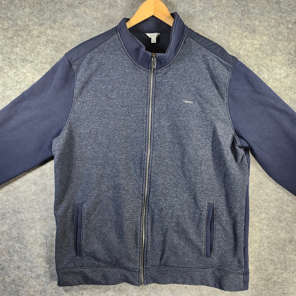 Calvin Klein Mens XXL Full Zip Sweatshirt Blue Marled Mixed Media Fleece Jacket‎